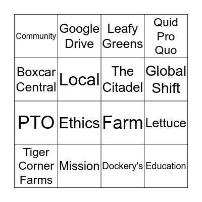 Orientation Bingo Card