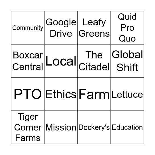 Orientation Bingo Card