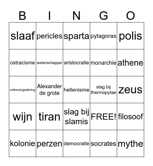 griekse oudheid Bingo Card