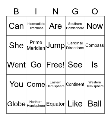 Word Bingo Card