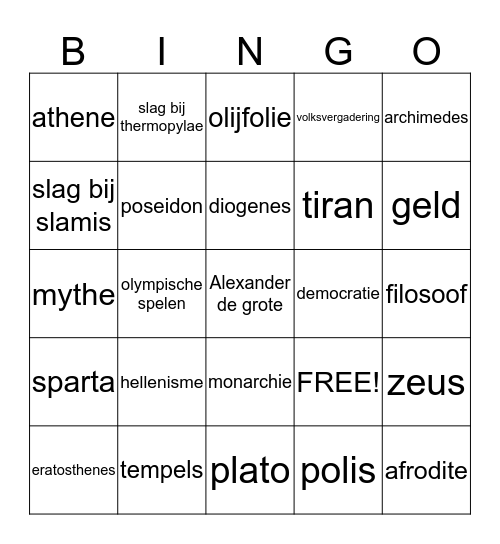 griekse oudheid Bingo Card