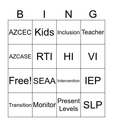 Special Education Bingo Card