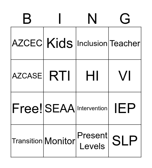 Special Education Bingo Card