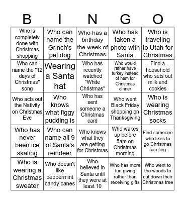 Christmas Blackout Bingo: Find someone... Bingo Card