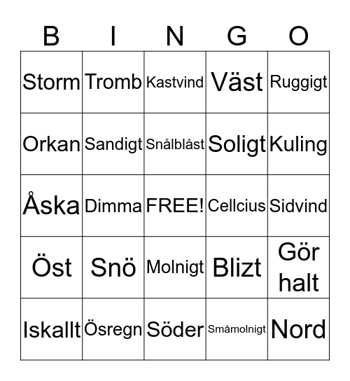 Väderbingo Card