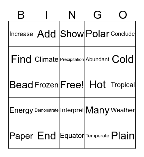 Vocab Bingo Card