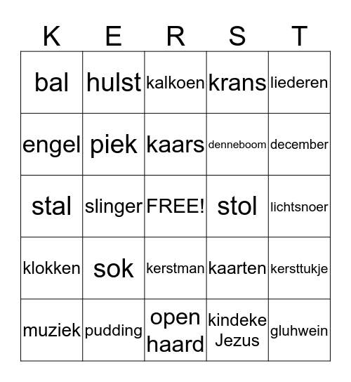 Kerst Bingo Card