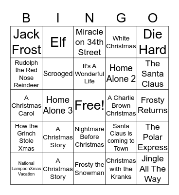 Christmas Movie Bingo Card