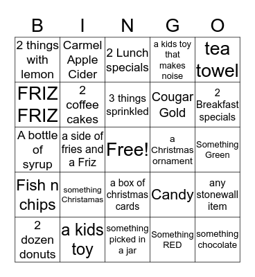 Moose Creek 12-7 Bingo Card