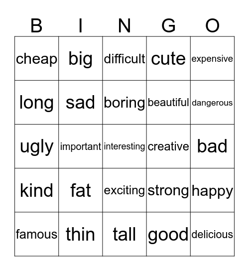 最高級 the superlative Bingo Card