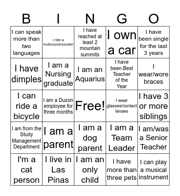 Human Bingo Card