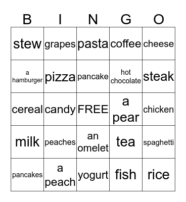 Food Bingo Card