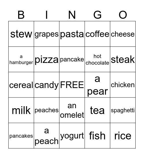 Food Bingo Card