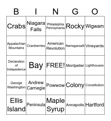 The Northeast Bingo Card