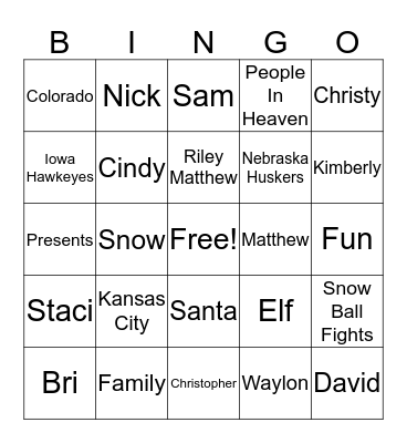 2018 Christmas Bingo Card