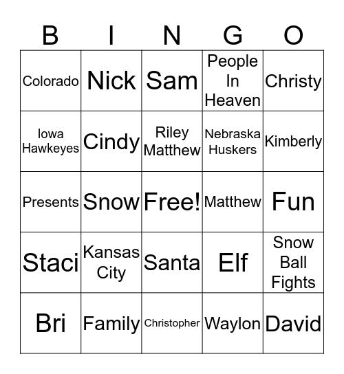 2018 Christmas Bingo Card