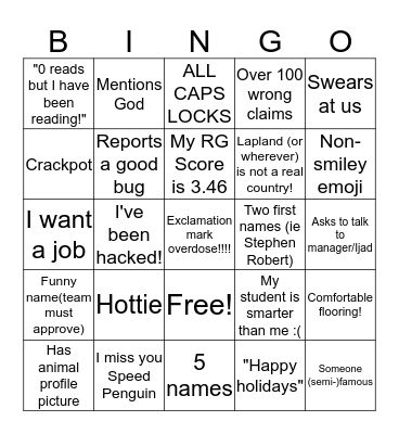 Support Holiday BINGO Card