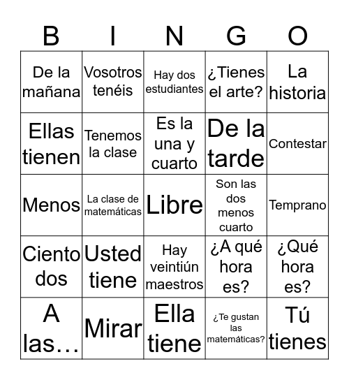 2.1. Vocabulario & Tener Bingo Card
