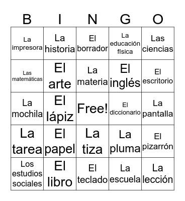 Bingo de vocabulario Bingo Card
