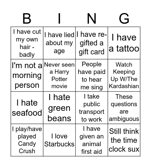Liskow Bingo Card