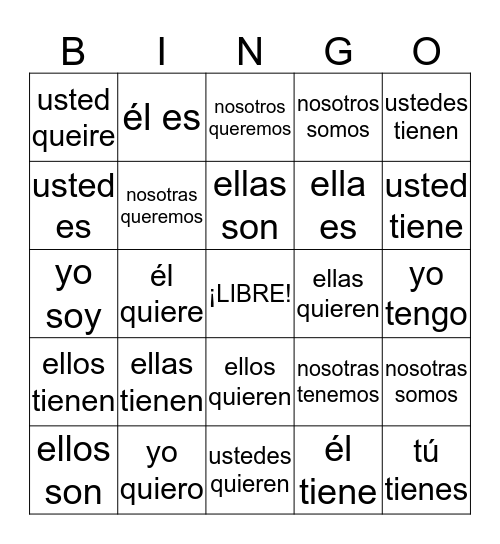BINGO DE VERBOS Bingo Card