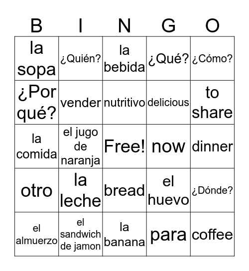 Unidad 3 Lección 1 Vocabulario Bingo Card