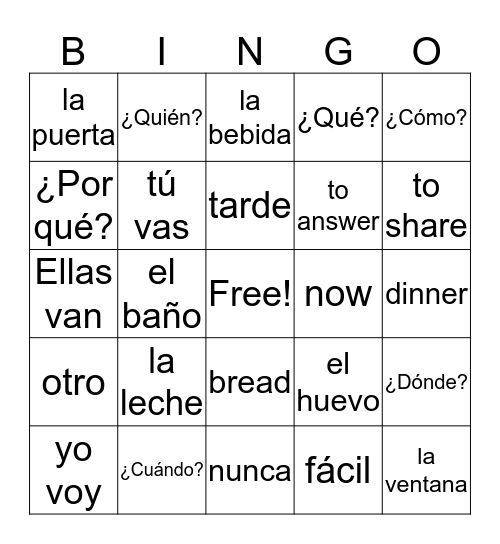 Unidad 3 Lección 1 Vocabulario Bingo Card