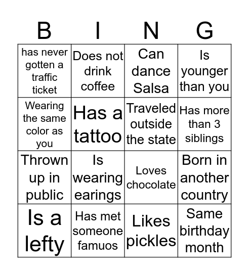 Bingo To Meet You! Bingo Card