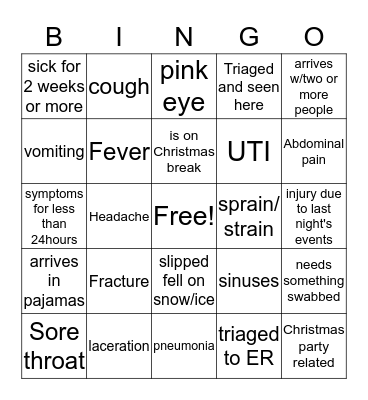 December Graduation Weekend Bingo Card