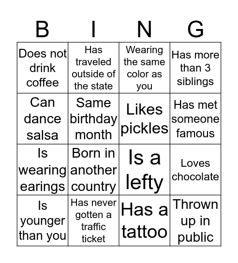 Bingo To Meet You! Bingo Card