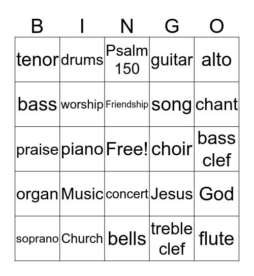 Music Ministry Bingo Card