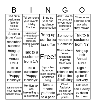 Holiday Bingo Card