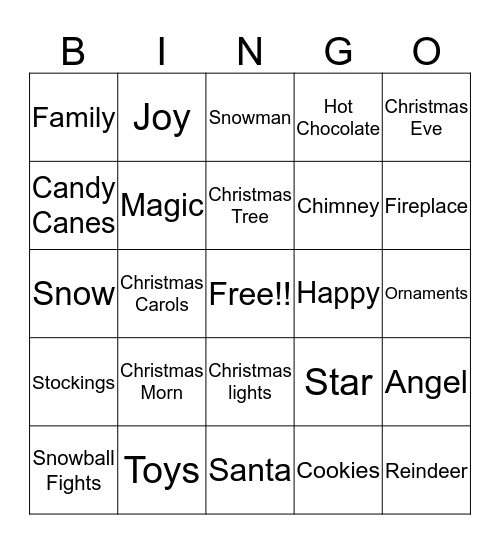 Pathways Holiday Bingo Card