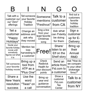 Holiday Bingo Card