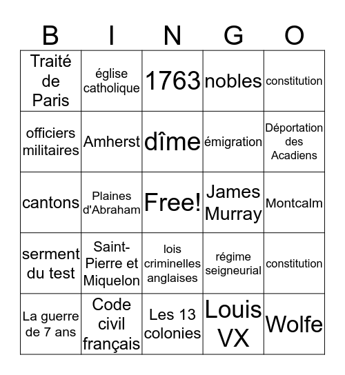 Le changement d'empire  Bingo Card