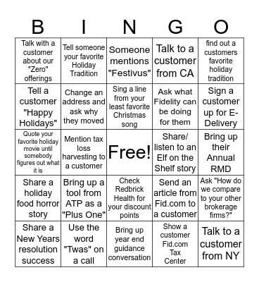 Holiday Bingo Card