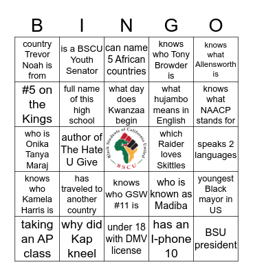 BSCU People Bingo Card