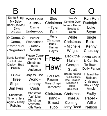 2018 CSC Country Christmas Bingo Card