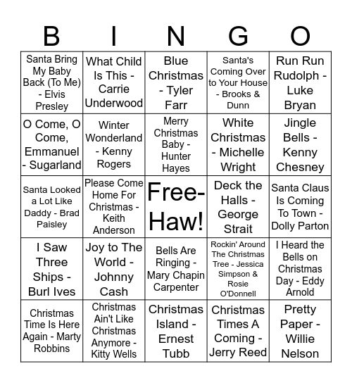 2018 CSC Country Christmas Bingo Card