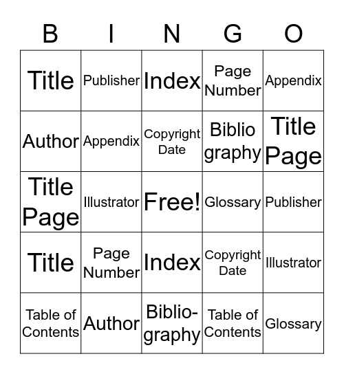 Components of a Book Bingo Card