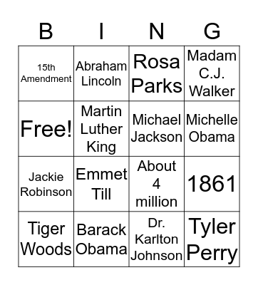 African American History BINGO Card