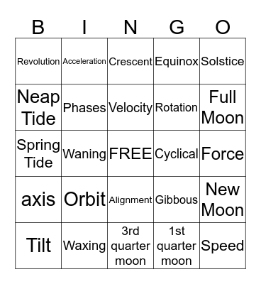 Vocabulary Bingo Card