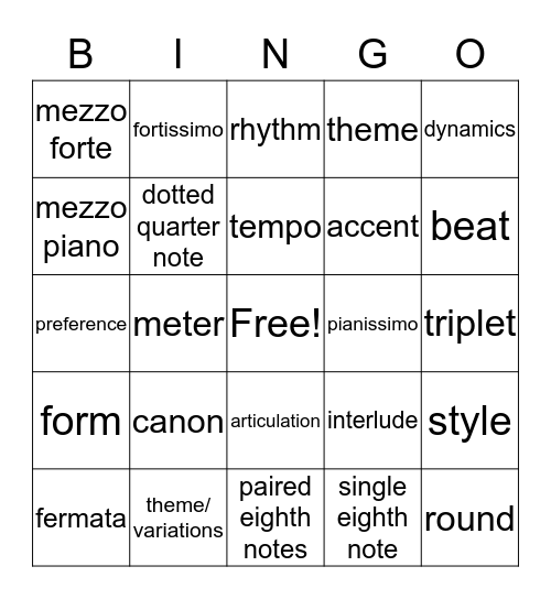4th Grade - Bingo Vocab Bingo Card