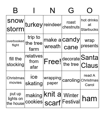 Holiday Romance Bingo Card