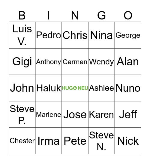 HUGO NEU CORPORATION Bingo Card