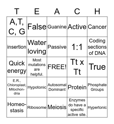 Biology DCA Review Bingo Card