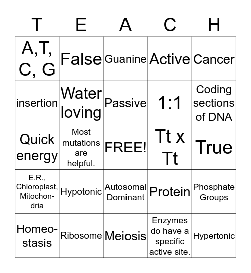 Biology DCA Review Bingo Card