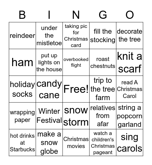 Holiday Romance Bingo Card