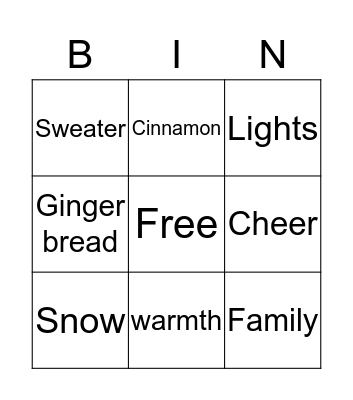 HOLIDAY Bingo Card