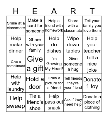 Grow Your Heart Bingo Card